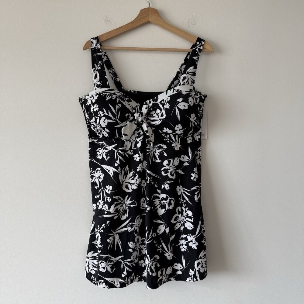 FULLFITALL Tankini Swimsuit Top Black & White Floral Women’s 20 Minimalist Beach